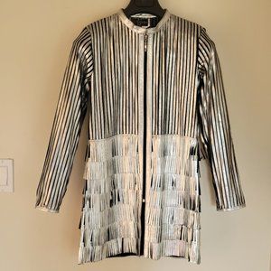 Dakota West Leather Ladies Jacket. Silver Colored Metallic. Fringed. MEDIUM.31"L
